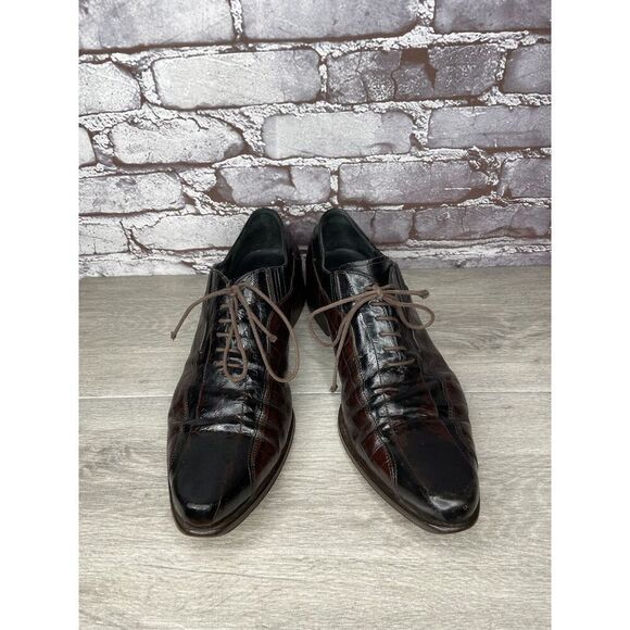 Cesare Paciotti Designer Brown Black Croc Leather Lace Dress Shoes Men 9.5C US - Picture 12 of 16